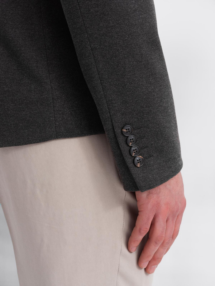 Vyriška melanžinė striukė iš dirbtinio pluošto su atsegama apykakle - juoda melanžinė V5 OM-BLZB-0131