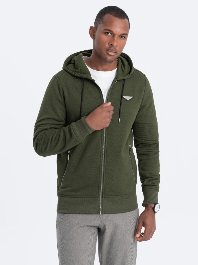 Men's unbuttoned hooded sweatshirt - olive V1 OM-SSZP-22SS-010