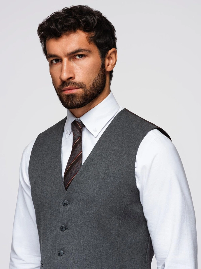 Men's suit vest with classic detailing and lining - graphite V3 OM-BLZV-0142