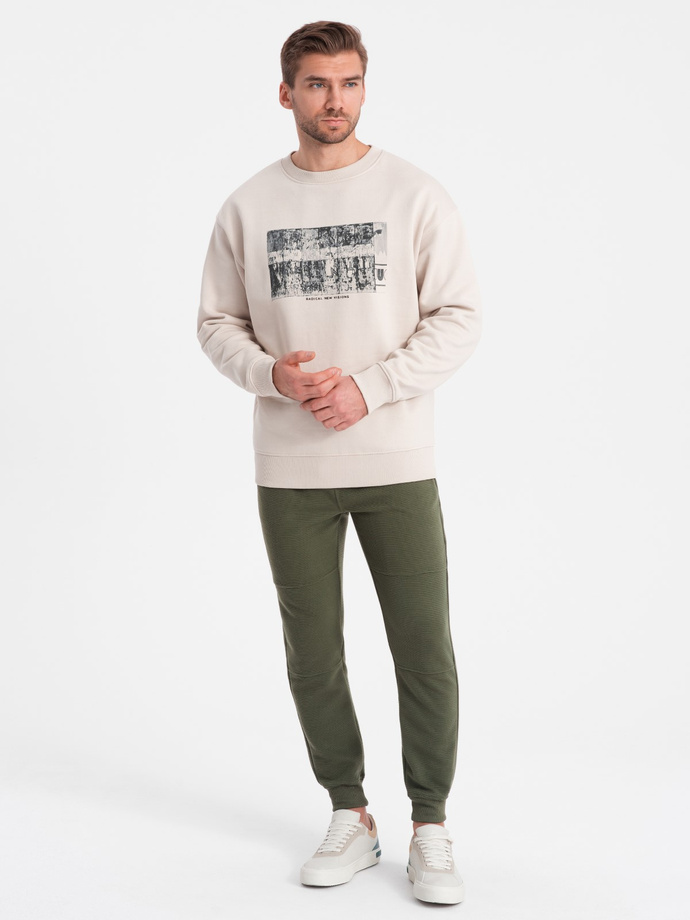 Pantaloni de trening bărbătești din țesătură ottoman - verde-oliv închis V3 OM-PASK-0129