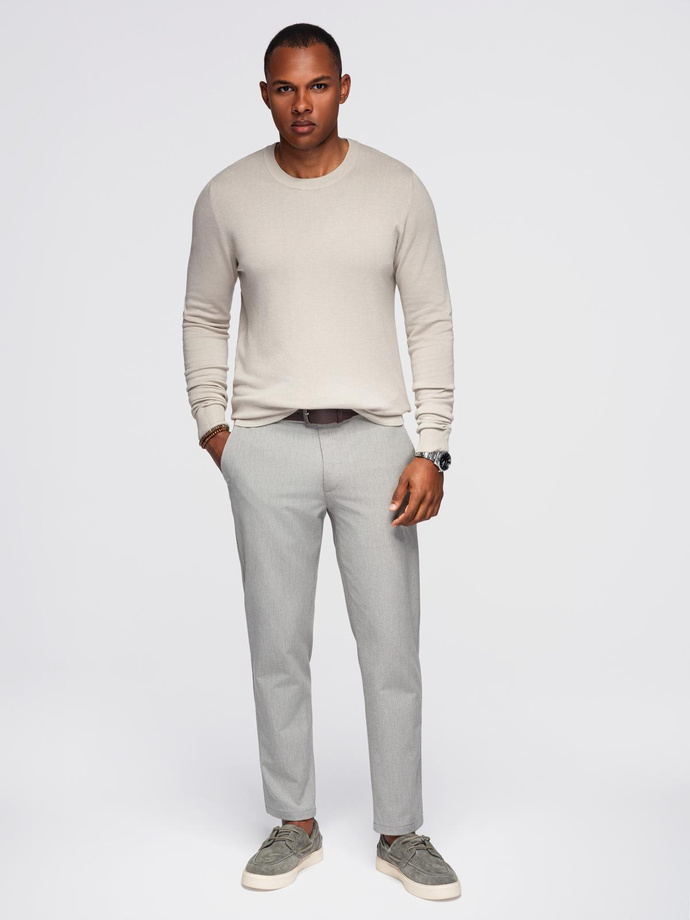 Men's sweater with round neckline in stretch knit with classic weave - beige V3 OM-SWSW-0183