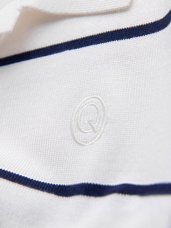 Men's horizontal striped polo longsleeve with viscose - white and navy blue V2 OM-POLS-0146