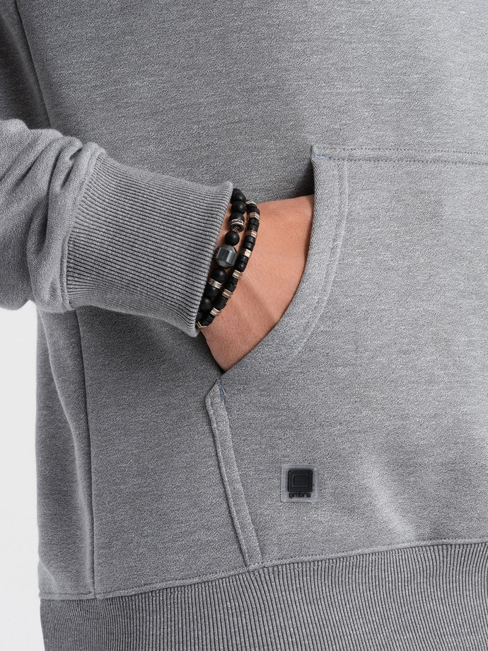 Vyriškas džemperis su gobtuvu - pilkas melanžas V B979