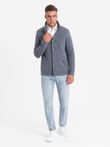 Men's casual sweatshirt with button-down collar - navy blue melange V5 OM-SSZP-0171