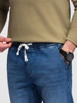 Pantaloni JOGGERS din denim cu efect de spălare pentru bărbați - albastru V2 OM-PADJ-0267