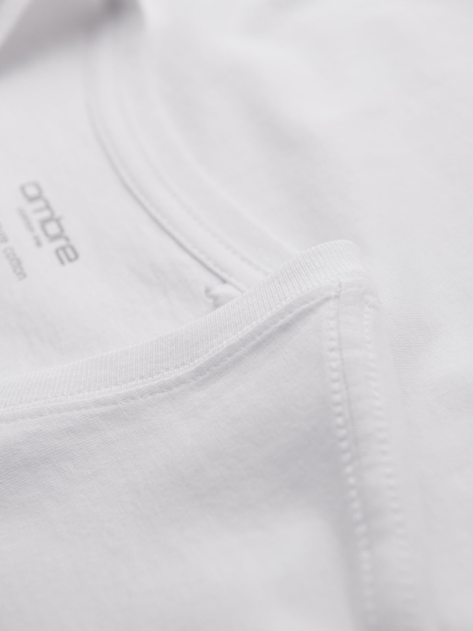 Bumbac clasic pentru bărbați BASIC tricou cu guler în V - maro V10 OM-TSBS-0145