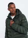 Men's winter quilted parka jacket - dark olive green V1 OM-JALJ-0100