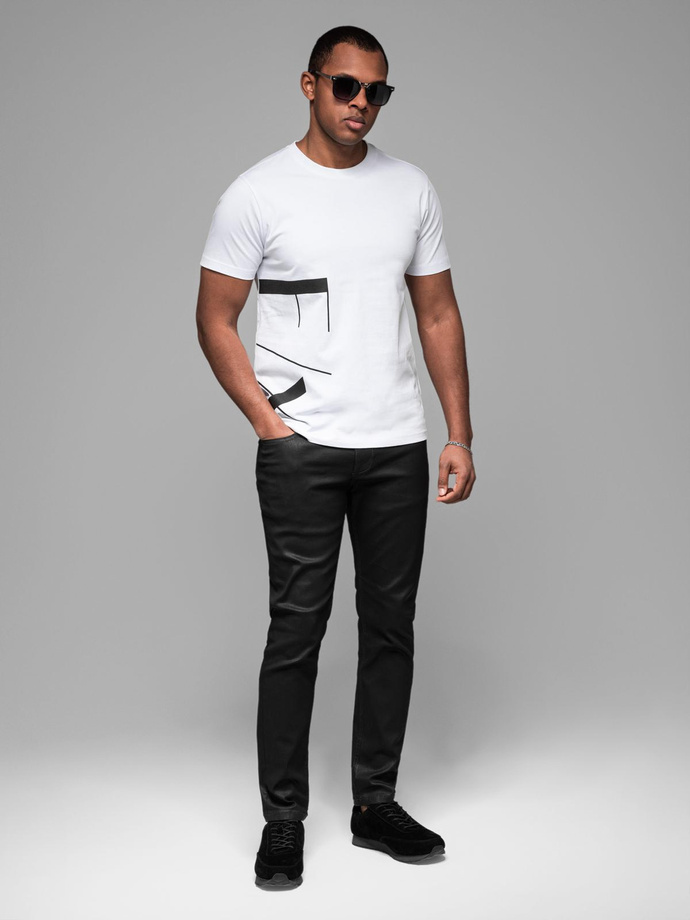 Tricou bărbătesc din bumbac cu logo dublu imprimat - alb V1 OM-TSPT-0211