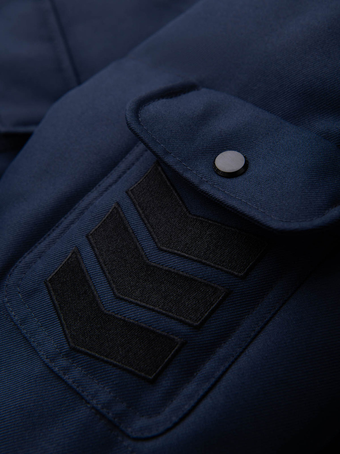 Jachetă cu glugă parka lungă și caldă pentru bărbați - albastru marin V1 OM-JALJ-0182