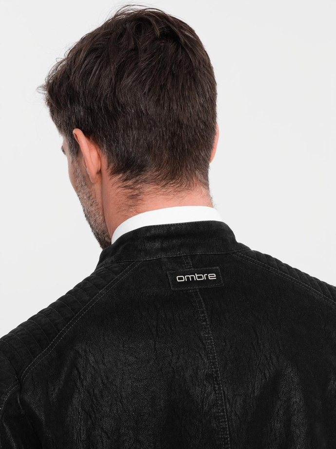 Vyriška retro dviratininko striukė su atsegama apykakle - juoda V2 OM-JAFL-0197