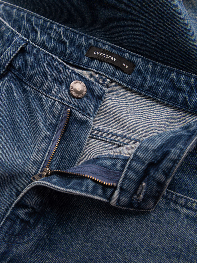 Pantaloni din denim TAPERED FIT pentru bărbați cu găuri - albastru închis V3 OM-PADP-0175