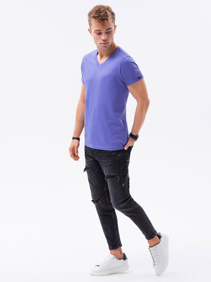 BASIC classic men's tee-shirt with a serape neckline - purple V12 S1369