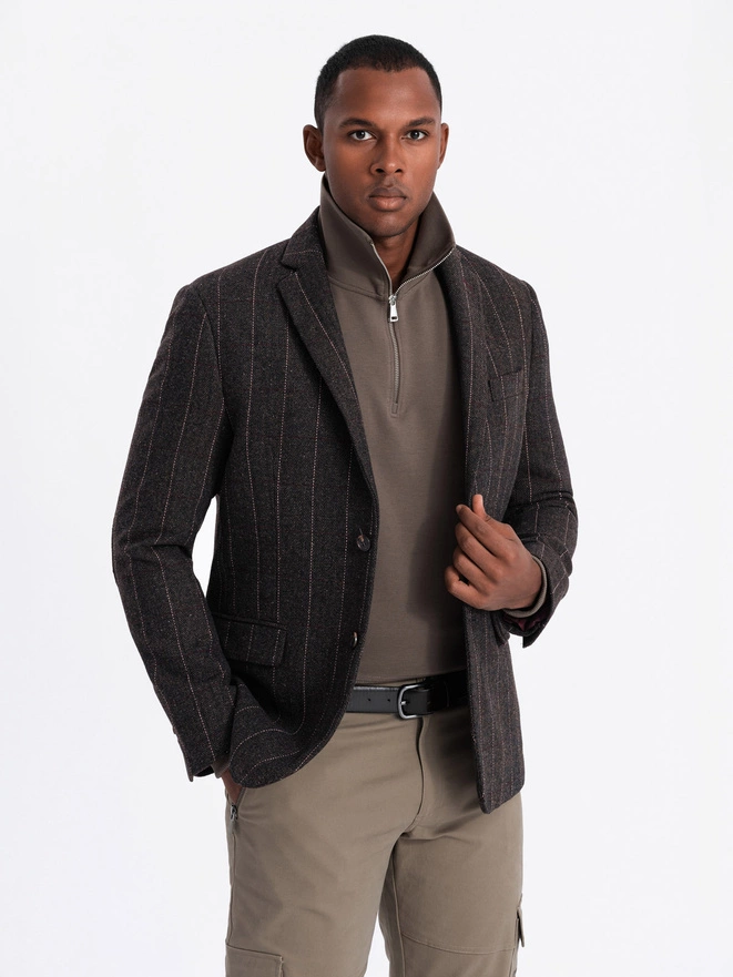 Men's elegant plaid jacket with wool blend - graphite V3 OM-BLZB-0137