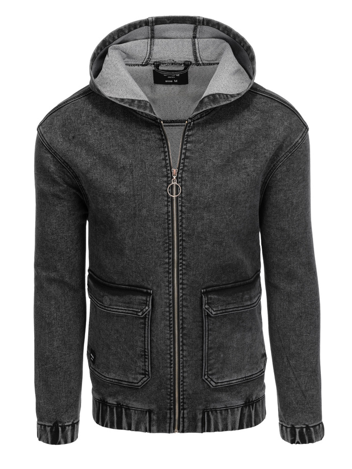 Men's denim jacket katana with cargo pockets and hood - black V4 C558
