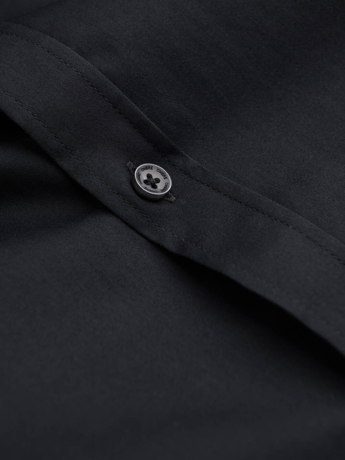 Klasikiniai vyriški SLIM FIT marškiniai iš atlasinio audinio - juodi V4 OM-SHOS-0176