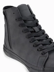 Men's high-top sneakers with matte texture and embossed logo - black V1 OM-FOTH-0185