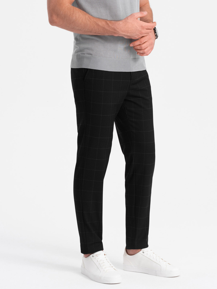 Men's pants with a classic cut in a delicate check - black V5 OM-PACP-0187