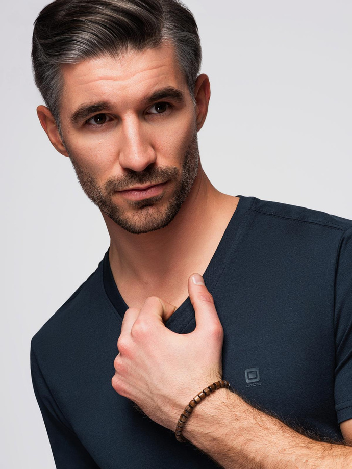 Pánské tričko V-NECK s elastanem - tmavě modré V2 OM-TSCT-0106
