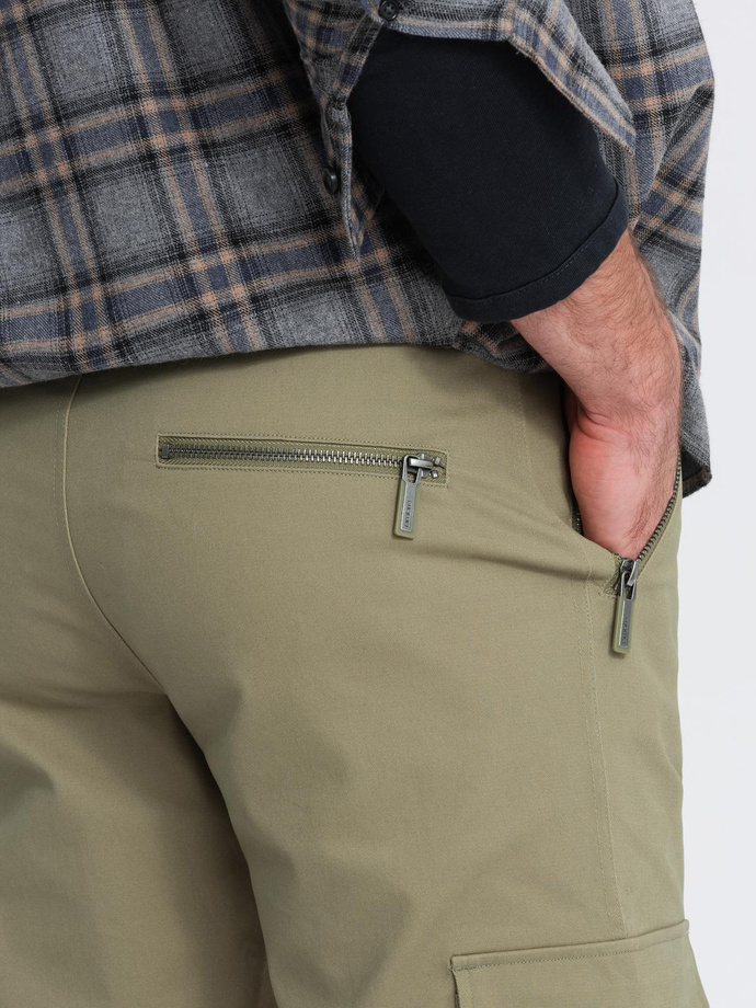 Men's STRAIGHT LEG cargo pants with zippered pockets - olive V2 OM-PACG-0204