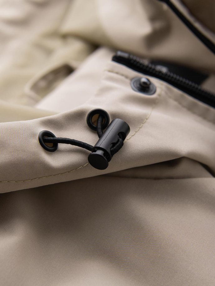 Functional men's transitional jacket with hood - beige V3 OM-JANP-0225