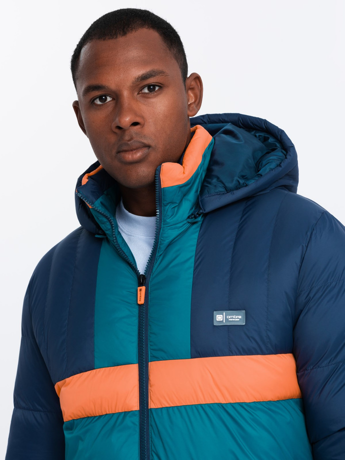 Jachetă sport retro colorată pentru bărbați - albastru marin și portocaliu V3 OM-JALP-0175