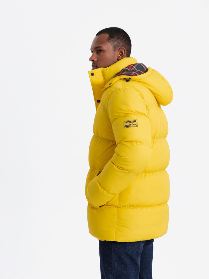 Men's puffer jacket with check lining - yellow V3 OM-JAHP-0205