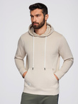 Men's kangaroo hooded sweatshirt - light beige V1 OM-SSBN-0177