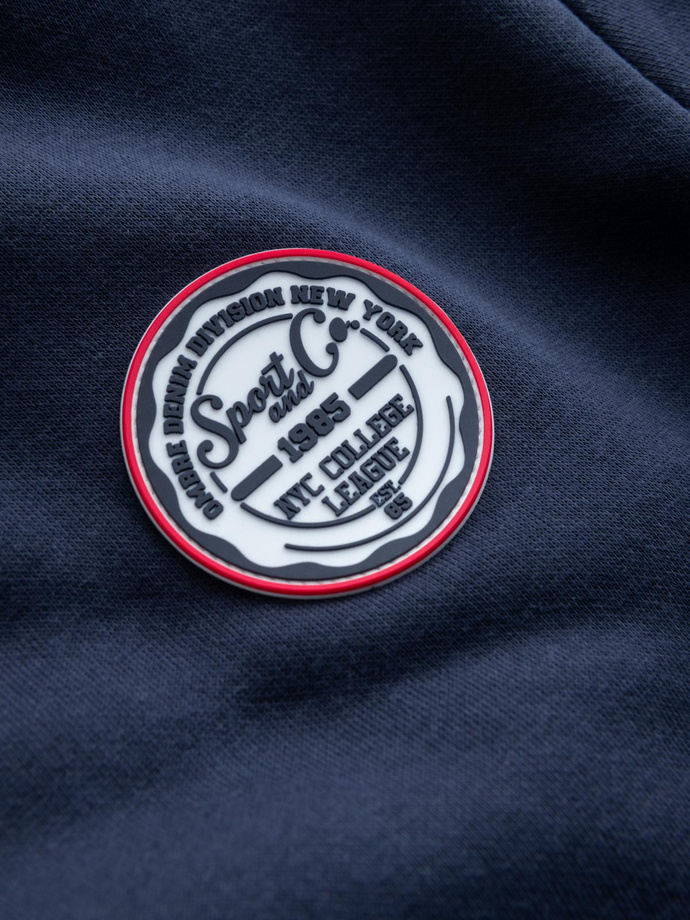 Vyriškas džemperis su apvaliomis iškirptėmis ir lopais - tamsiai mėlynas V2 B1713