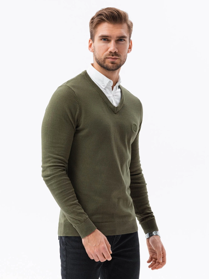 Men's sweater with white collar - olive V5 E120