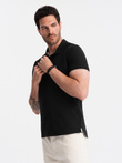 BASIC men's single color pique knit polo shirt - black V1 OM-POBS-0100