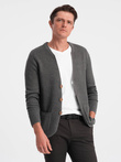 Structured men's cardigan sweater with pockets - graphite melange V2 OM-SWCD-0109