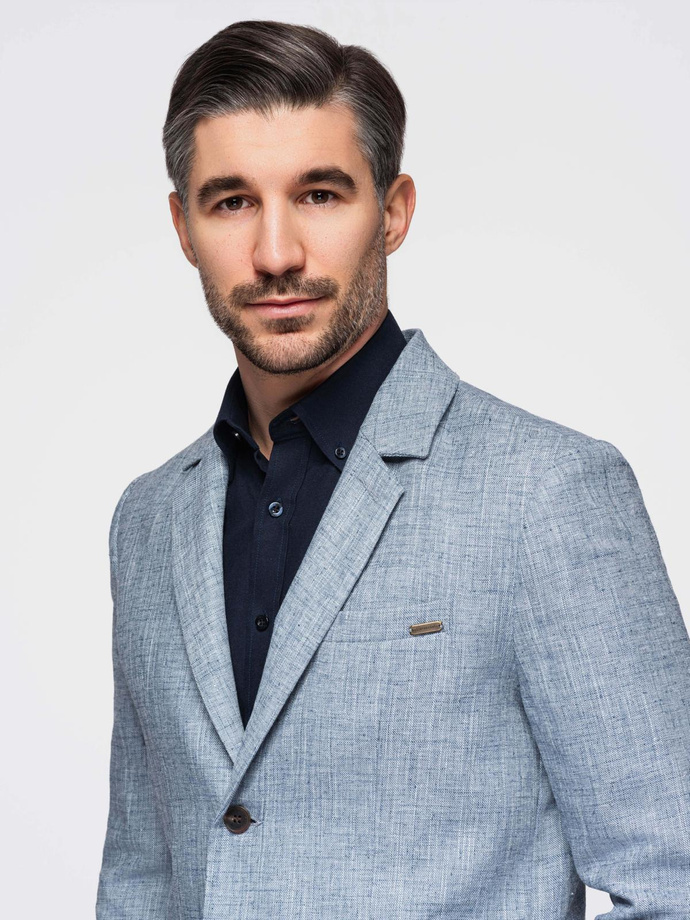 Blazer bărbătesc cu croială REGULAR cu in - albastru deschis V3 OM-BLZB-0128
