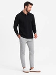 Men's structured knit polo collar sweatshirt - black V8 OM-SSNZ-0149