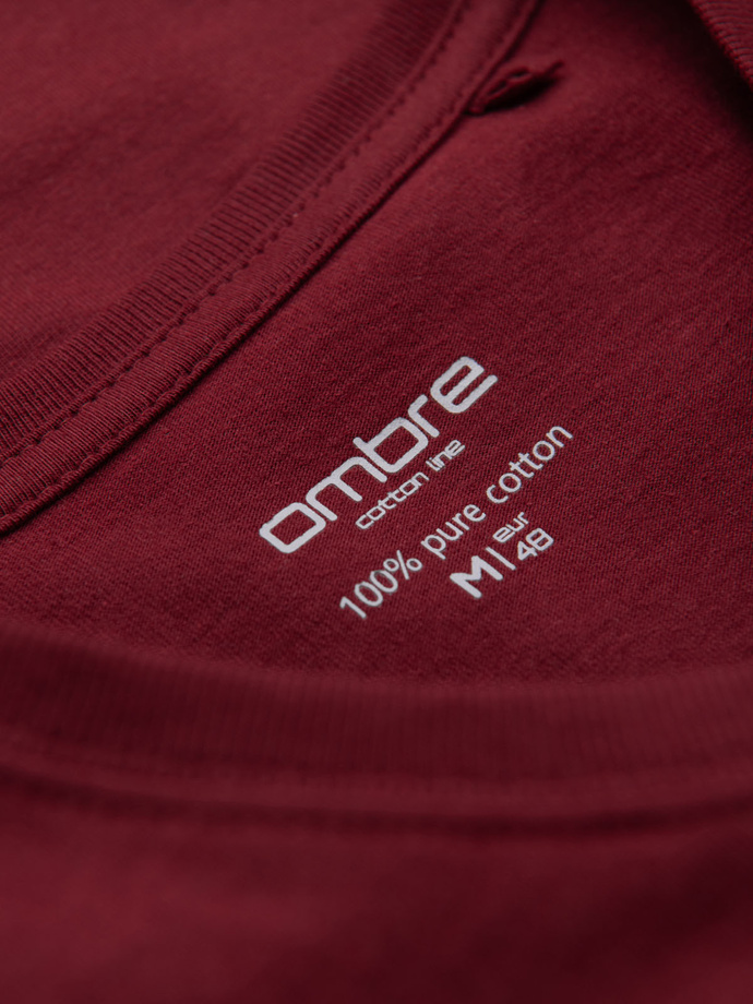 Bumbac clasic pentru bărbați BASIC tricou cu guler în V - maro V10 OM-TSBS-0145