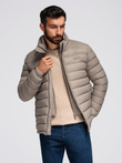 Men's quilted jacket with two fasteners - dark beige V4 OM-JALP-0231