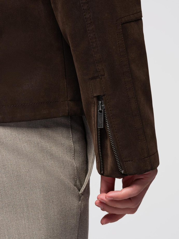 Vyriška retro dviratininko striukė su atsegama apykakle - ruda V1 OM-JAFL-0197