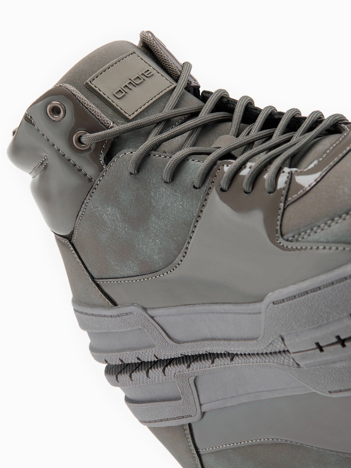 Men's high boots sneakers with shiny elements - brown V4 OM-FOSH-0178