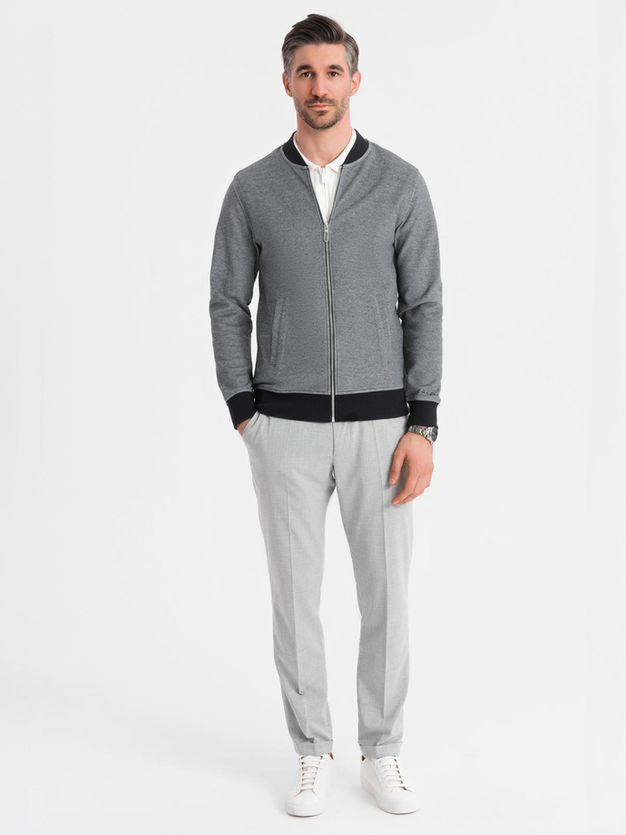 Jachetă bomber din tricot pique pentru bărbați - negru V1 OM-SSZP-0238