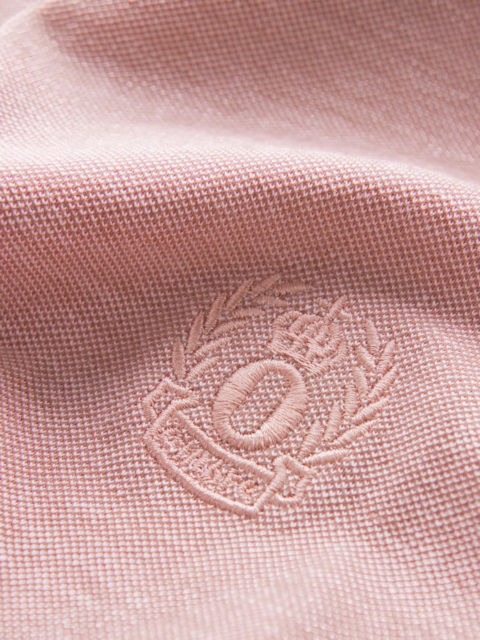Men's melange polo longsleeve with embroidery - pink melange V2 OM-POLS-0129