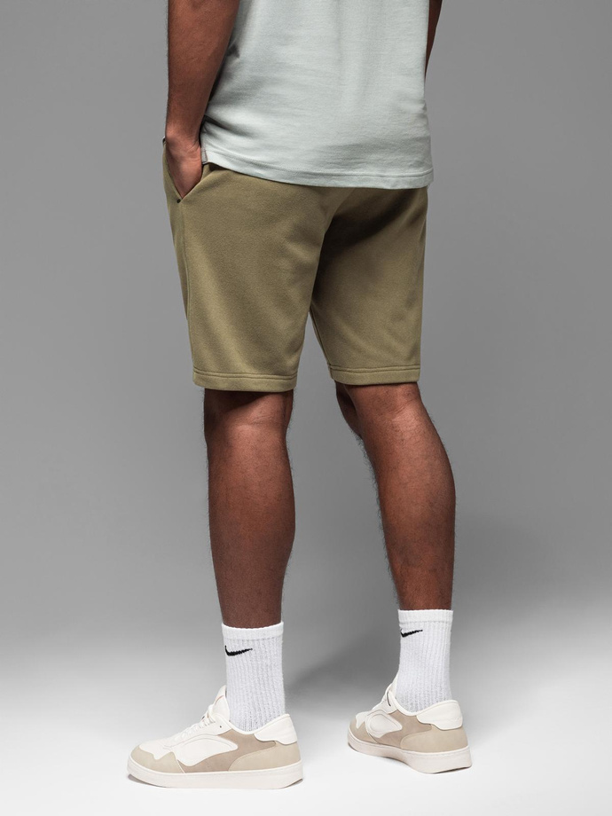 Fitted men's printed short sweat shorts - olive V4 OM-SRSK-0138
