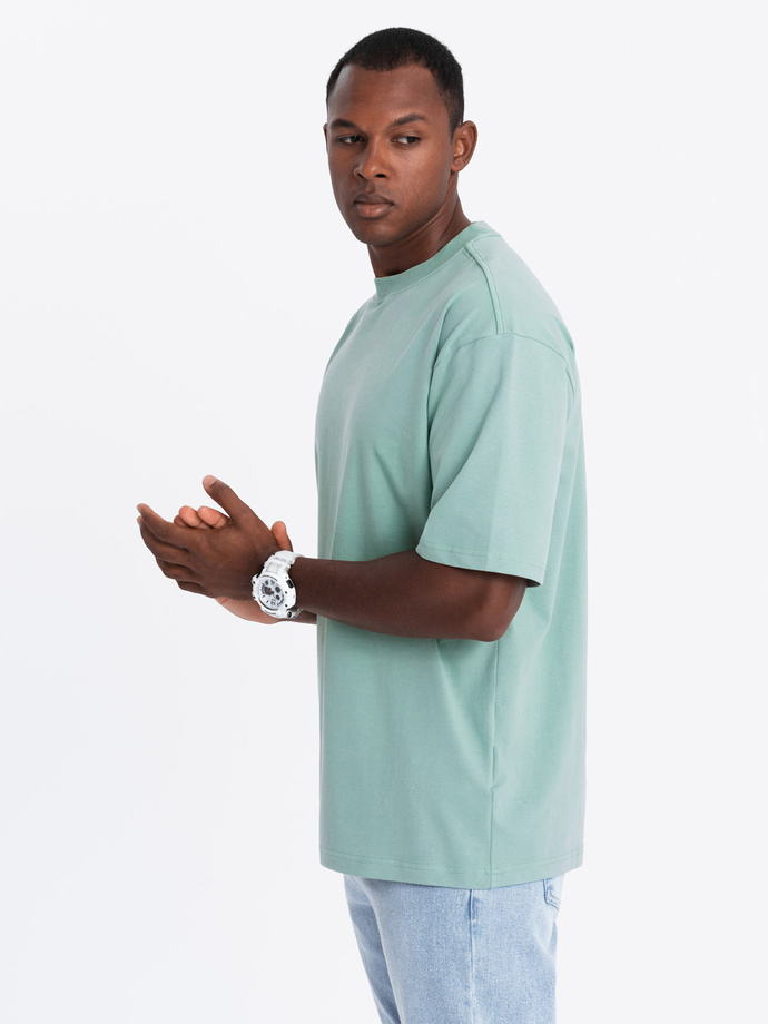Tricou LOOSE FIT din bumbac pentru bărbați cu decolteu rotund - mentă V6 OM-TSBC-0234 