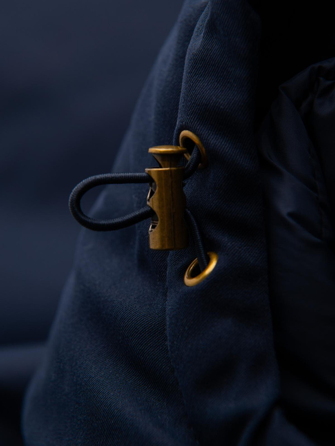 Parka elegantă pentru bărbați cu buzunare cargo și glugă - albastru marin V2 OM-JAPJ-0287