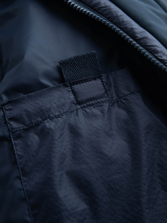 Pánska prešívaná dlhá bunda s veľkými vreckami - tmavomodrá V4 OM-JALJ-0165