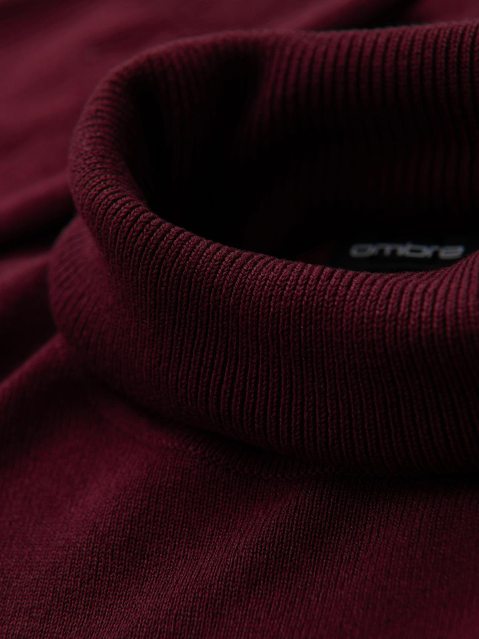 Men's single color knitted turtleneck with viscose - maroon V4 OM-SWTN-0101
