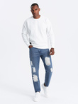 Pánské džínové kalhoty TAPERED FIT s dírami - tmavě modré V3 OM-PADP-0175