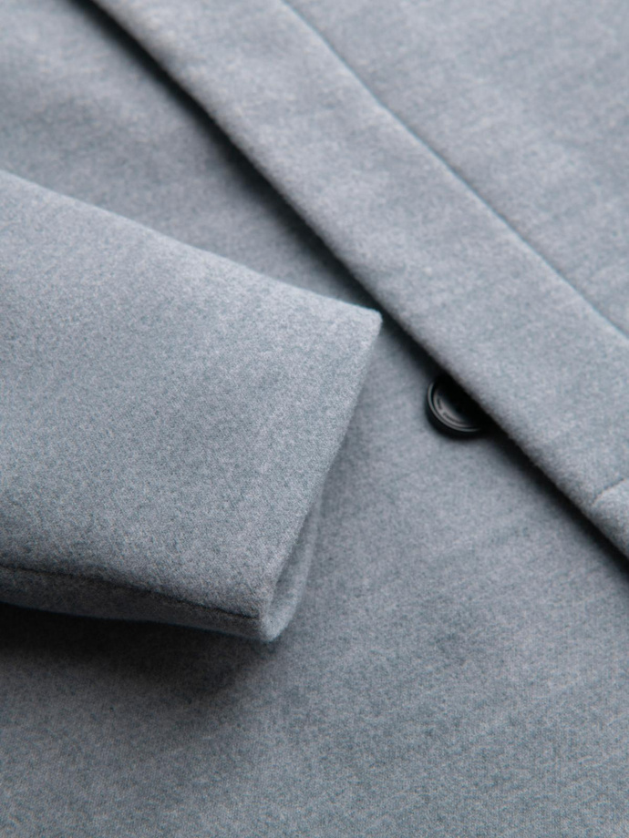 Men's coat with high collar and asymmetrical fastening - grey melange V1 OM-COWC-0141