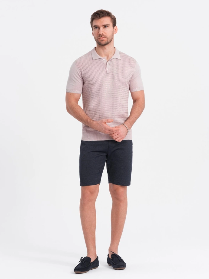 Pantaloni scurți bărbătești din tricot structurat cu buzunare chino - albastru marin V1 OM-SRCS-0128