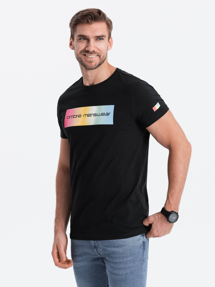 Tricou bărbătesc din bumbac imprimat - negru V1 S1750