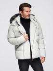 Men's quilted jacket with hooded ramonesque cut - light grey V4 OM-JAHP-0252