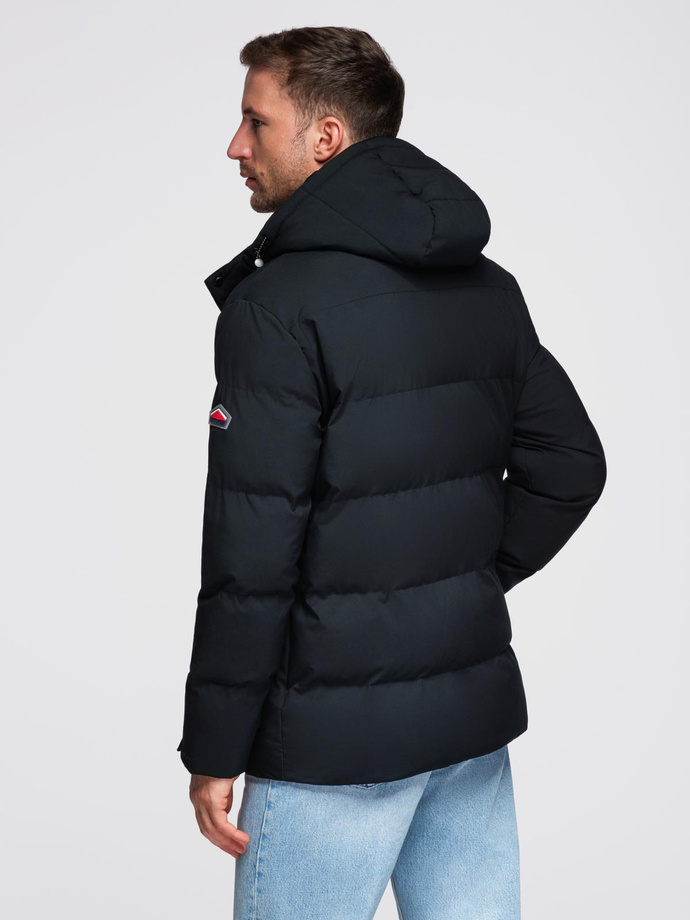 Jachetă de iarnă pentru bărbați cu glugă detașabilă din material impermeabil - negru V3 OM-JAHP-0306